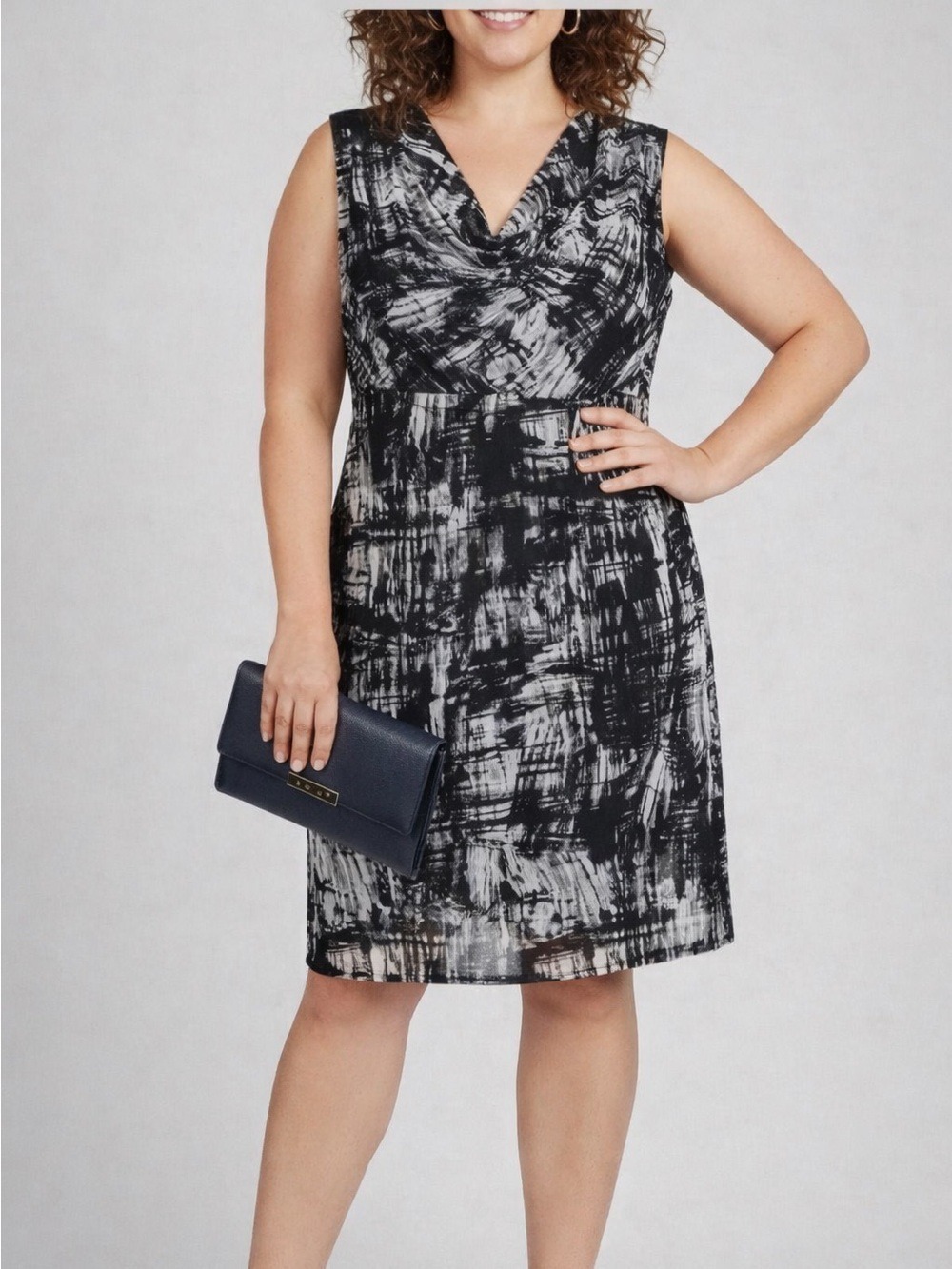REITMANS Blue Grey Black Cowl Neck Sleeveless Dress size 16